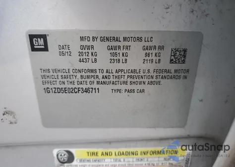 2012 Chevrolet Malibu 2Lt from USA, damaged, VIN 1G1ZD5E02CF346711